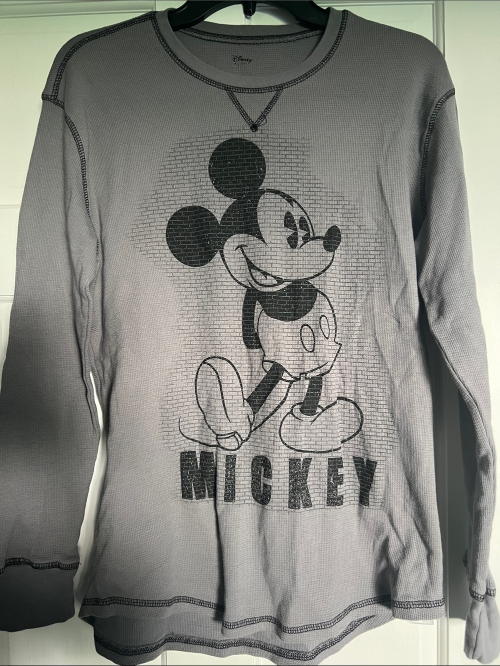 Disney Mickey Gray 100% Cotton Thermal Crewneck Shirt
